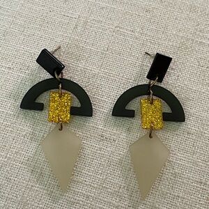 Handmade Geometric Black and Gold Dangle Earrings